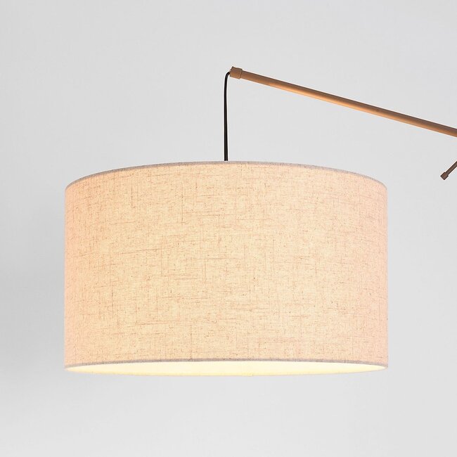 Lampadaire Narae taupe avec bras réglable et abat-jour en lin