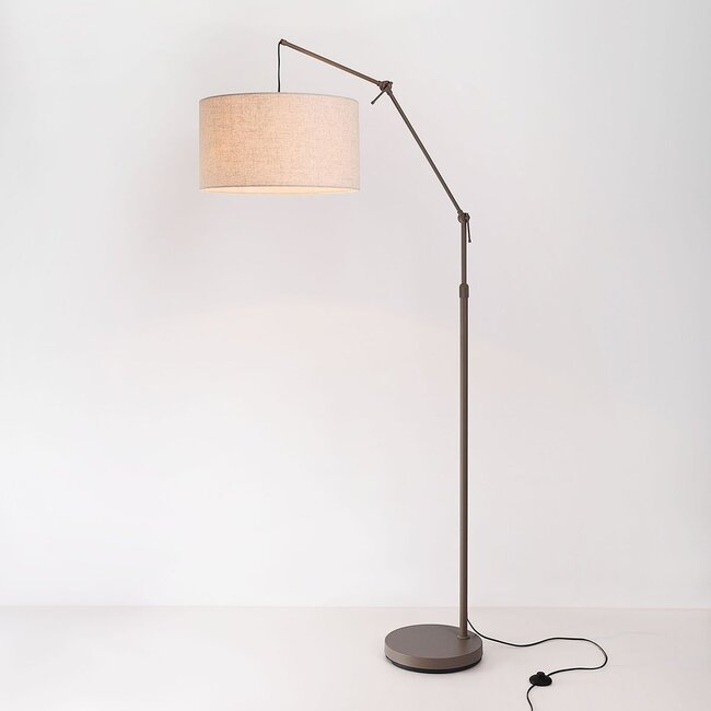 Lampadaire Narae avec bras réglable et abat-jour en lin - taupe