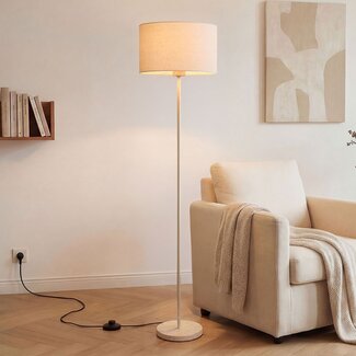 Lampadaire Auras avec abat-jour en lin beige et effet travertin