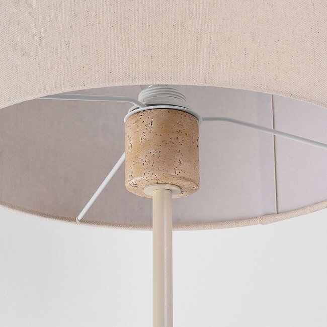Lampadaire Auras avec abat-jour en lin beige et effet travertin
