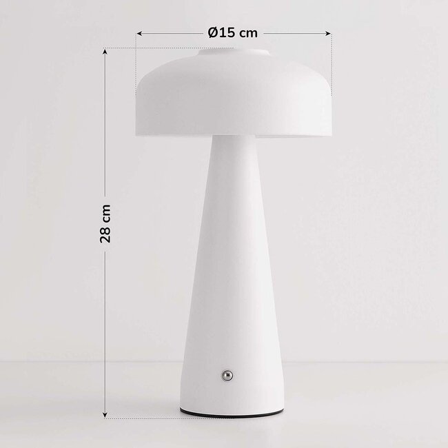 Lampe champignon rechargeable Soma en blanc avec variateur tactile et température de couleur réglable