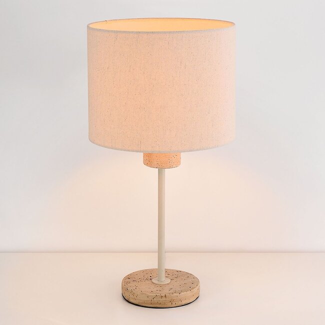 Lampe à poser Aurea avec abat-jour en lin et effet travertin - beige