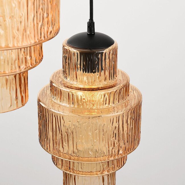 Suspension design à 3 lumières avec verre ambré - Orina