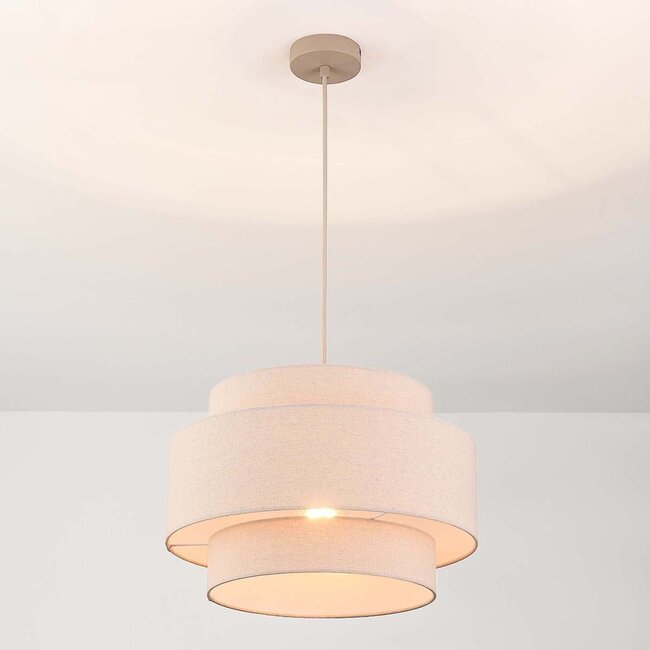 Suspension Corra - beige et abat-jour en lin superposé