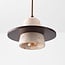 Suspension Japandi Caelio à 3 lumières - travertin (pierre naturelle) et bois