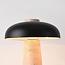 Lampe à poser Japandi Tavio en travertin (pierre naturelle) avec abat-jour noir
