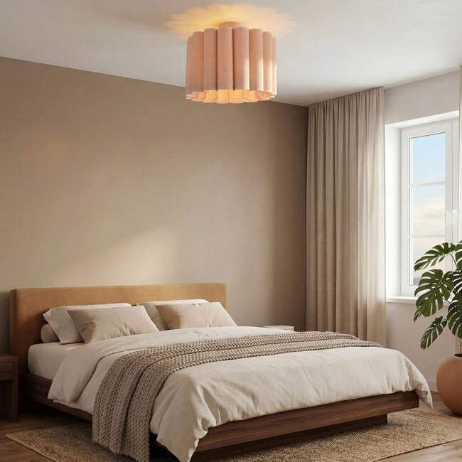 Plafonnier Celie avec abat-jour en lin plissé en beige