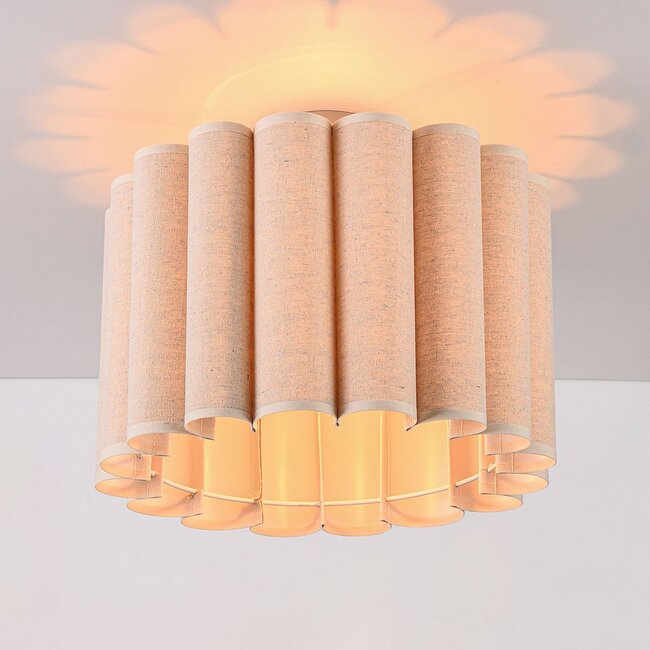 Plafonnier Celie avec abat-jour en lin plissé en beige