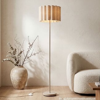 Lampadaire beige Cely avec abat-jour en lin plissé
