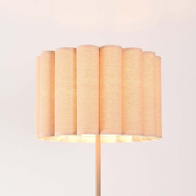 Lampadaire beige Cely avec abat-jour en lin plissé