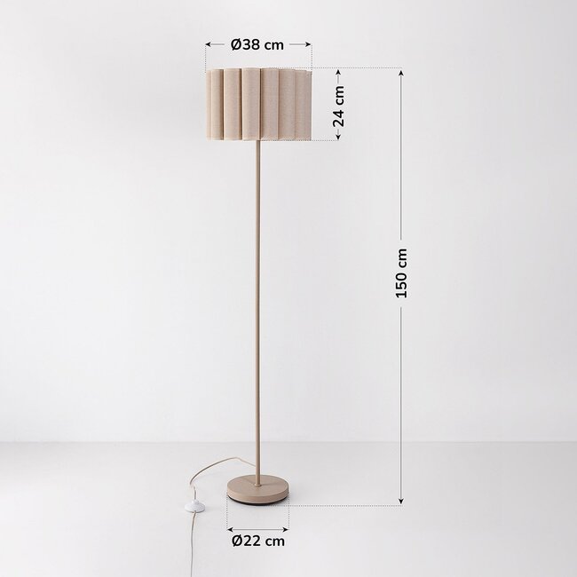 Lampadaire beige Cely avec abat-jour plissé en lin