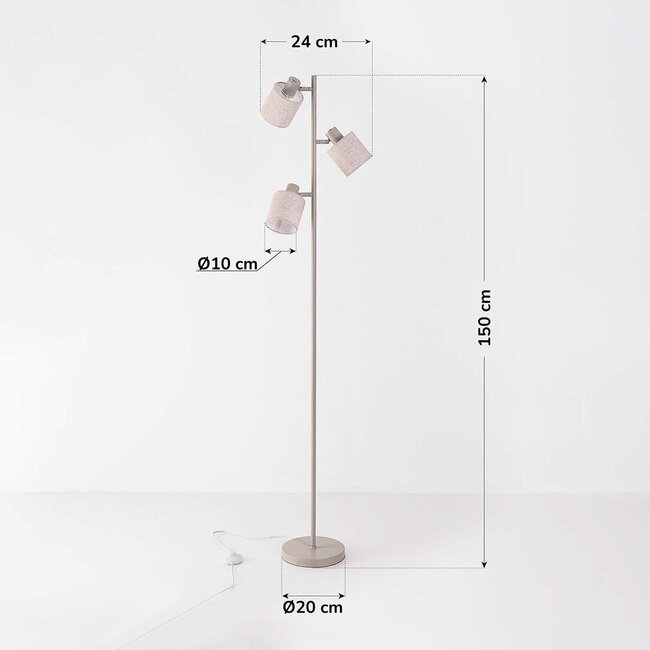 Lampadaire beige Avane à 3 lumières avec abat-jours en lin réglables
