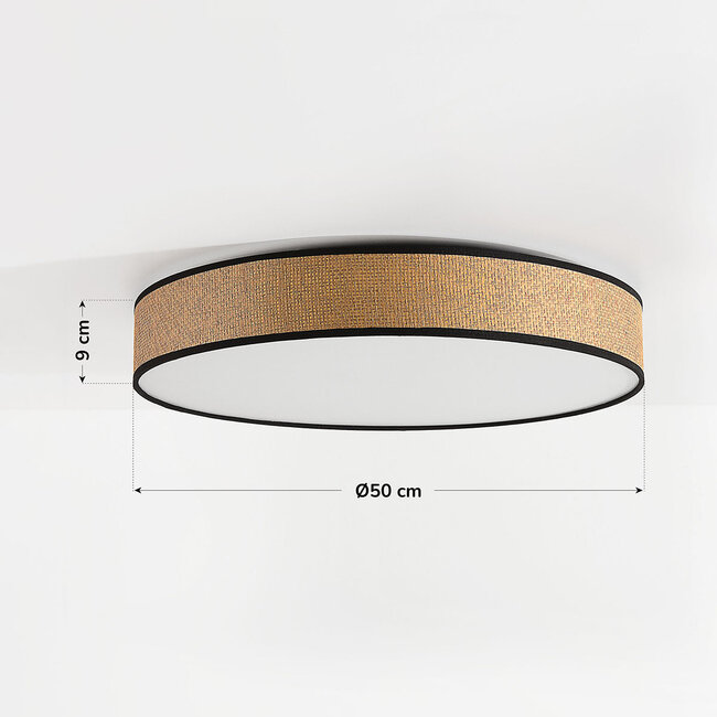 Plafonnier Palara dimmable à 3 étapes avec abat-jour tressé en naturel et noir