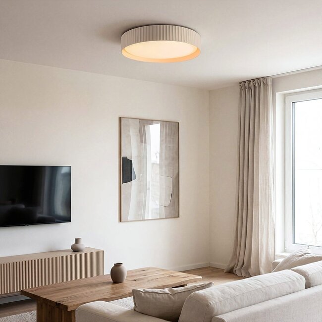 Plafonnier Palomo beige avec bord nervuré et LEDs dimmable à 3 étapes