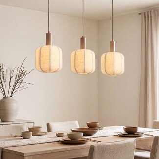 Suspension Syvra 3 lumières en tissu - taupe