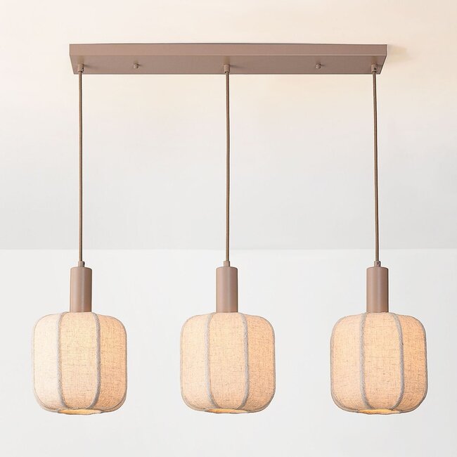 Suspension Syvra 3 lumières en tissu - taupe