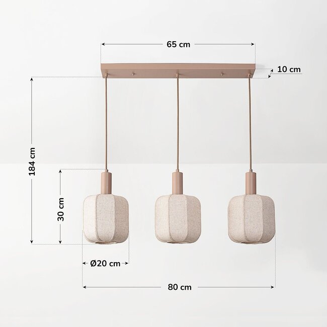 Suspension Syvra 3 lumières en tissu - taupe