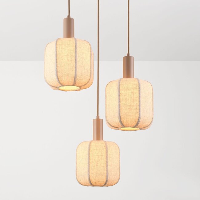 Suspension Fynra 3 lumières en tissu - taupe