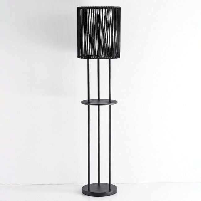 Lampe solaire sur pied Vinta - LED 3 niveaux, corde tressée, noir