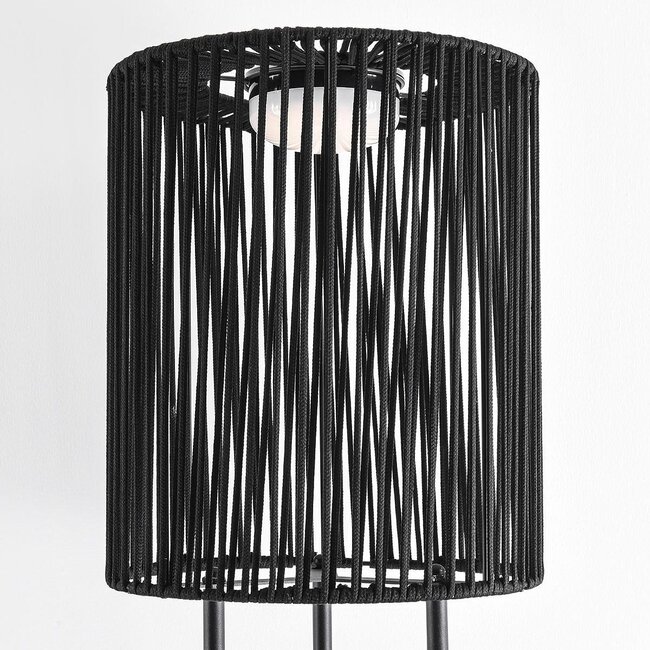 Lampe solaire sur pied Vinta - LED 3 niveaux, corde tressée, noir