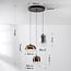 Suspension à 3 lumières Kafei avec LED, dimmable à 3 étapes et abat-jours en verre doré, fumé et cuivré
