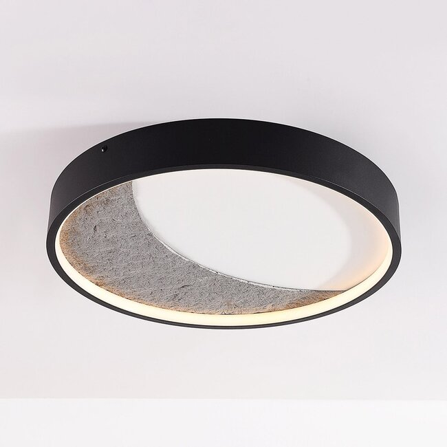 Plafonnier Cercul Ø40 cm - effet pierre noir, gris et blanc, variateur à 3 niveaux