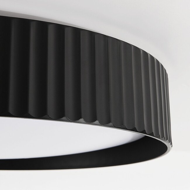 Plafonnier Palomo - noir à contour strié, LED variateur à 3 niveaux