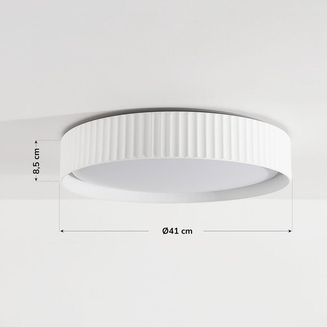 Plafonnier Palomo blanc à bord strié, variateur à 3 niveaux
