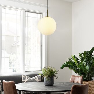 Suspension Signe dorée avec verre blanc opalin - intensité variable à 3 niveaux, 2700K