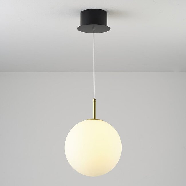 Suspension Signe dorée avec verre blanc opalin - intensité variable à 3 niveaux, 2700K