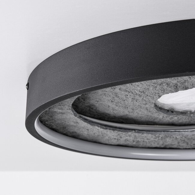 Plafonnier moderne Cercul en noir à effet pierre gris