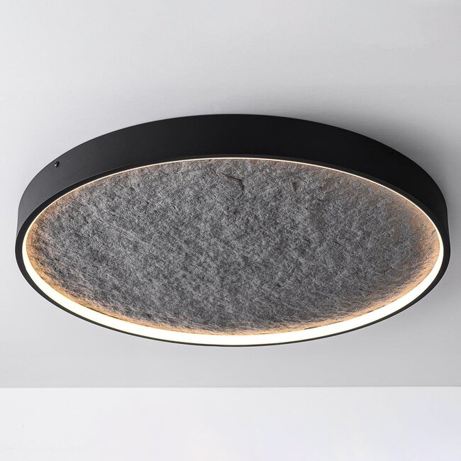 Plafonnier Cercul noir avec LED à 3 niveaux de gradation et effet pierre grise, Ø40 cm, 29W