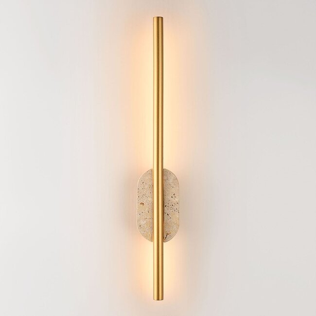 Applique murale de salle de bain Lima avec LED intégrée et travertin (pierre naturelle) - doré