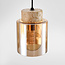 Suspension Naki 3 lumières avec travertin (pierre naturelle) et verre ambré
