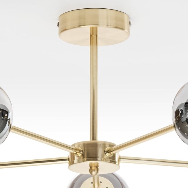 Plafonnier industriel 5 lumières Leah - doré et verre fumé
