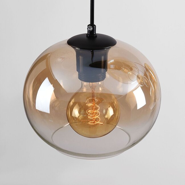 Suspension Opale 6 lumières à verre ombré ambré
