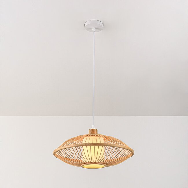 Suspension Levra en bambou à diffuseur en lin naturel
