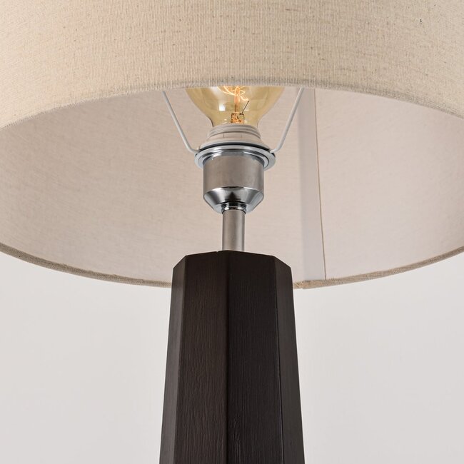 Lampadaire Mirno en bambou foncé avec abat-jour en lin