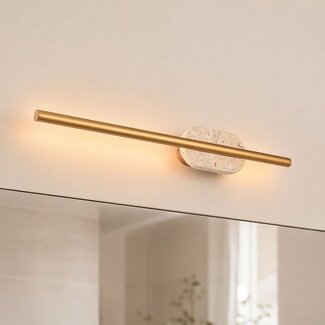 Applique murale de salle de bain Lima avec LED intégrée et travertin (pierre naturelle) - doré