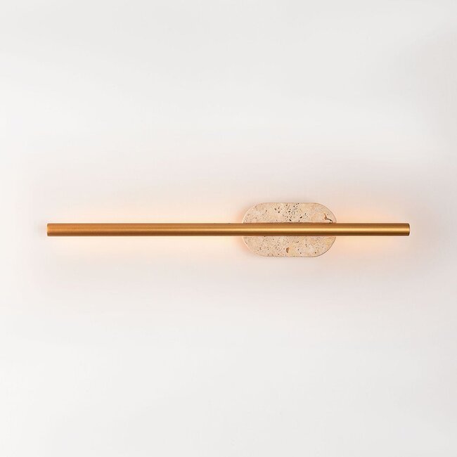 Applique murale de salle de bain Lima avec LED intégrée et travertin (pierre naturelle) - doré