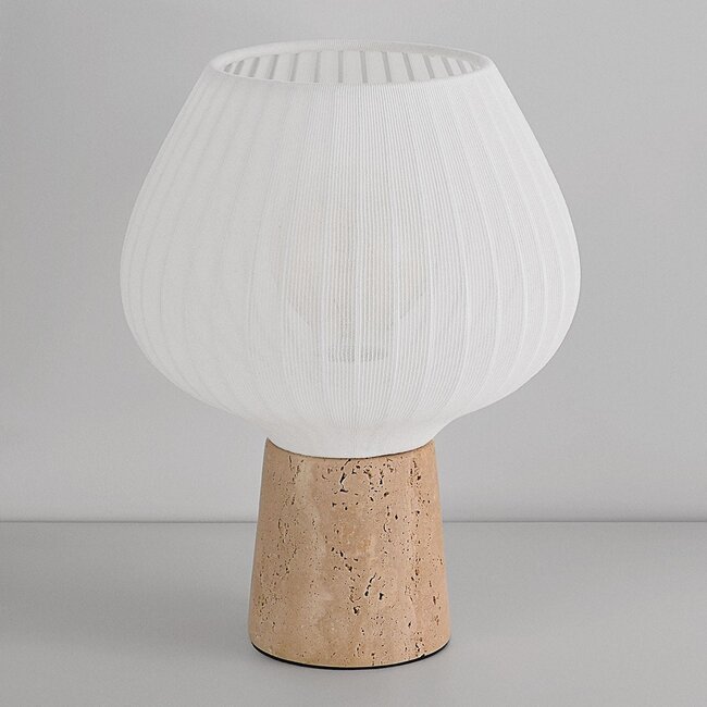 Lampe de table Varel à abat-jour en tissu et pied en travertin (pierre naturelle)