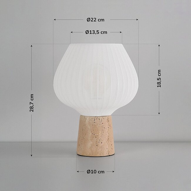Lampe de table Varel à abat-jour en tissu et pied en travertin (pierre naturelle)