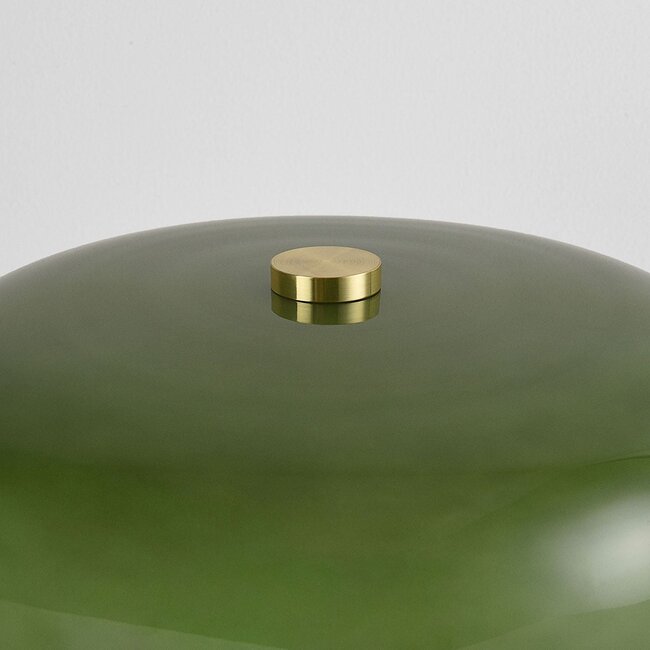Lampe de table Sento à abat-jour en verre vert et travertin (pierre naturelle)