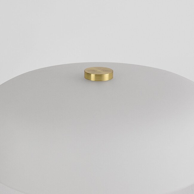 Lampe de table Marlo avec abat-jour en verre blanc et travertin (pierre naturelle)