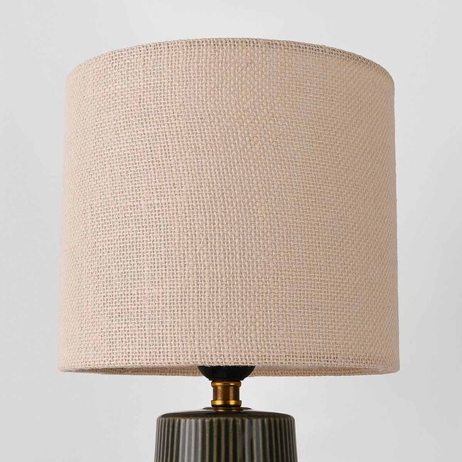 Lampe de table Ayra en céramique anthracite à abat-jour en tissu beige