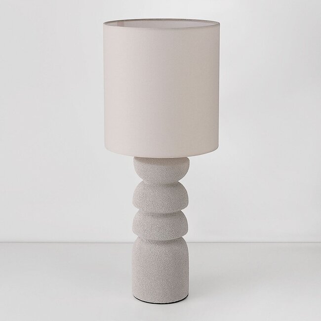 Lampe de table Kiyra - céramique blanche avec abat-jour en tissu beige