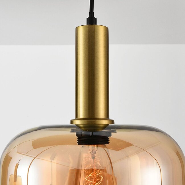 Suspension Sei 6 lumières à verre ambré et doré