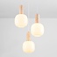 Suspension 3 lumières Vesso avec abat-jours en verre blanc laiteux et travertin