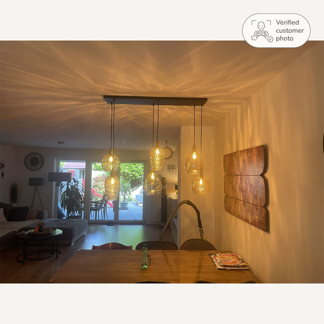 Lampe suspendue Nilo - 6-lumières en verre ambré et détail convexe