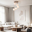 Plafonnier moderne beige Carato à 5 lumières avec boules en verre blanc laiteux